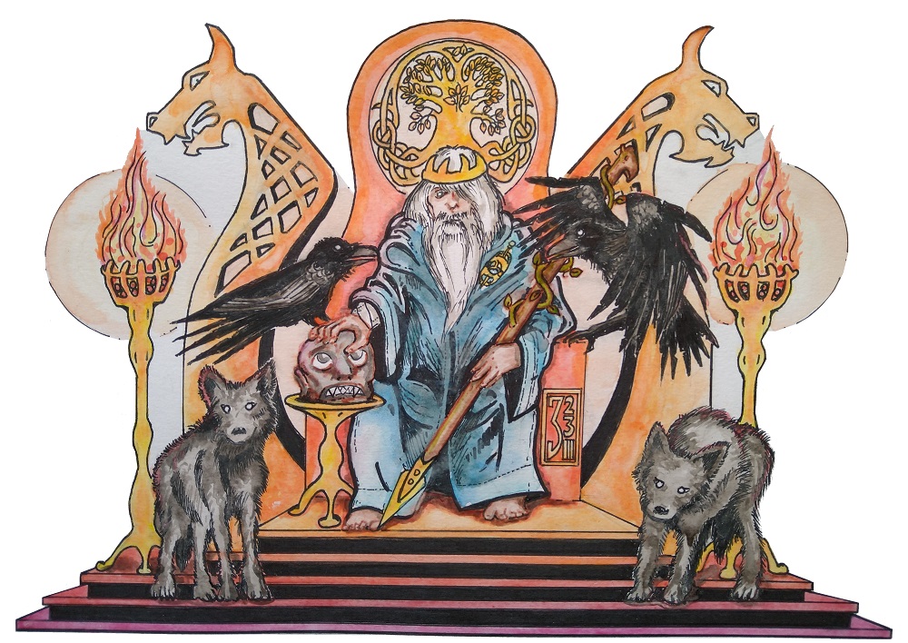 Göttervater Odin auf seinem Thron Hildskialf