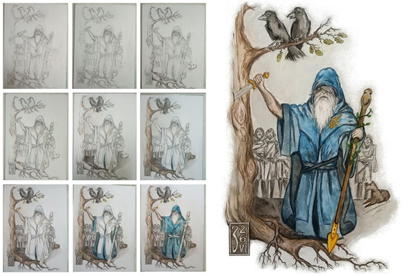 Odin in W&ouml;lsungs Halle  &ndash; vom Entwurf bis zum fertigen Bild
